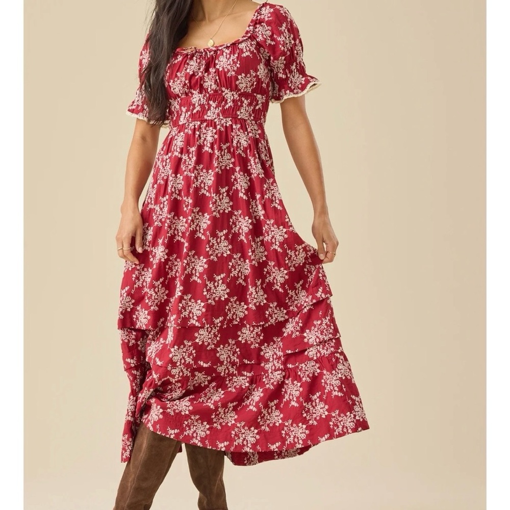 NEW Altar’d State Red Embroidered Floral Midi Dress Size XS and S Available NWT